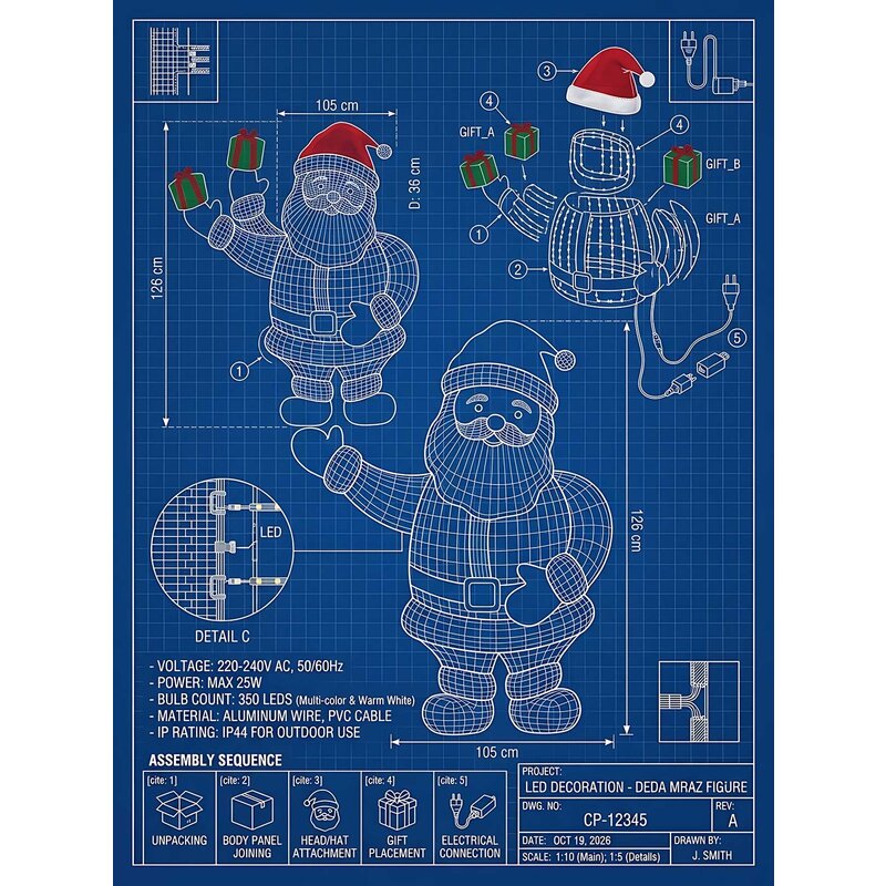 LED Svetleća Figura Deda Mraz 126 X 105 X 36 cm - dodatni pogled