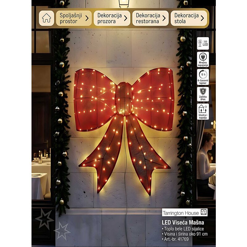 Mašna 91 x 91 cm sa 150 LED sijalica Šljokičasta tkanina - dodatni pogled