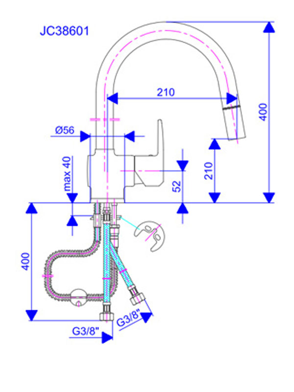 BATERIJA za sudoperu izvlačni tuš JC38601 - dodatni pogled
