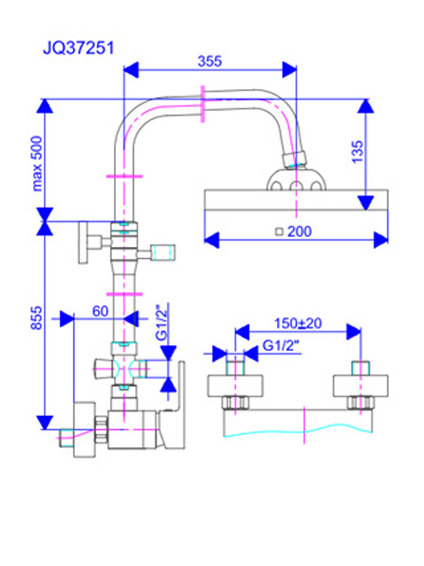 BATERIJA za tuš kadu sa usponskim i ručnim tušem JQ37251 - dodatni pogled