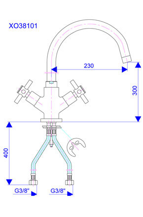 Baterija za sudoperu - 2 cevi XO38101 - dodatni pogled