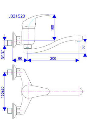 Baterija za sudoperu - lavabo, izliv 200mm-S J321S20 - dodatni pogled