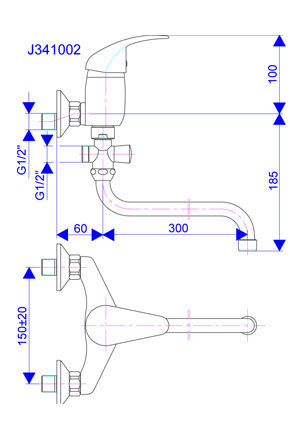 Baterija za kadu ŠVEDSKA J341002 (cevni izliv) - dodatni pogled