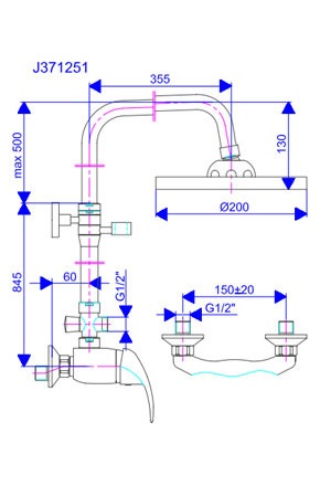 King baterija za tuš kadu sa uspravnim i ručnim tušem J371251 - dodatni pogled