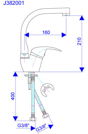 Baterija za sudoperu - 2 cevi ovalni izliv 180mm J382001 - dodatni pogled