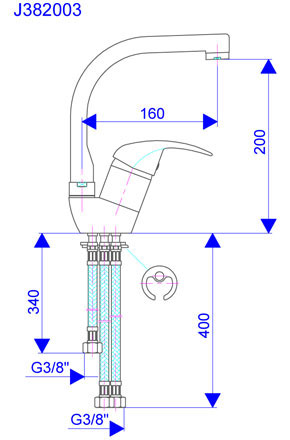 Baterija za sudoperu - 3 cevi ovalni izliv 180mm J382003 - dodatni pogled