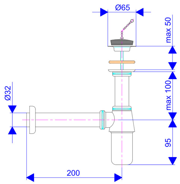 Metalni sifon za lavabo 5/4in S200 - dodatni pogled