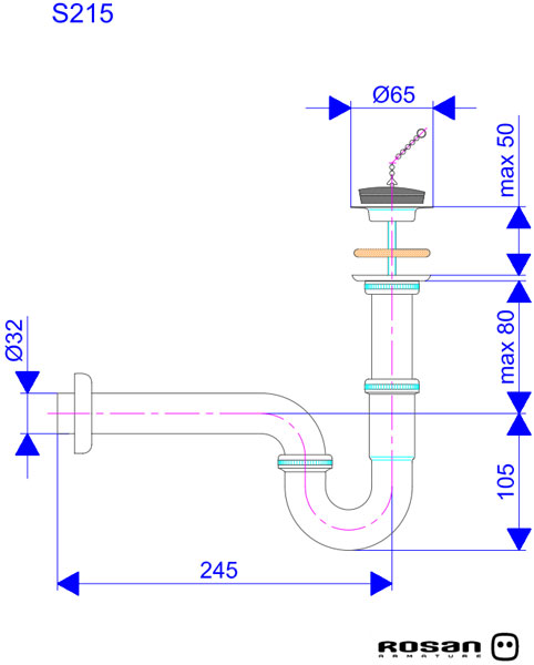 Metalni cevni sifon za lavabo 5/4in S215 - dodatni pogled