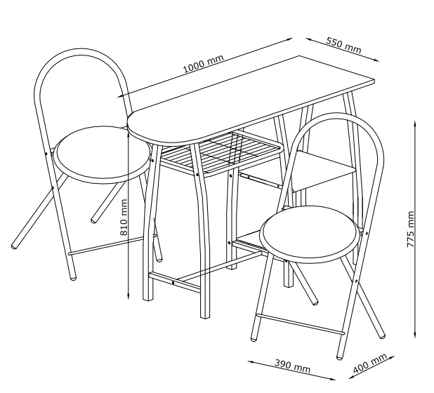 Trpezarijska garnitura Compact sto + 2 stolice - dodatni pogled