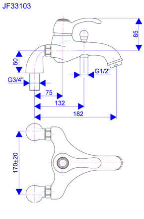 JF33103 Rosan Jaffar stojeća baterija za kadu 100mm sa ručnim tušem - dodatni pogled