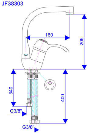 Rosan Jaffar jednoručna baterija sa tri cevi za sudoperu JF38303 - dodatni pogled