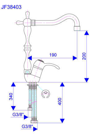 Rosan Jaffar jednoručna baterija za sudoperu sa tri cevi i Roma izlivom JF38403 - dodatni pogled