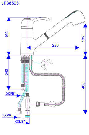 Rosan Jaffar jednoručna baterija za sudoperu sa tri cevi i tušem za ispiranje JF38503 - dodatni pogled