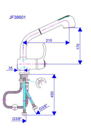 JF38601 Rosan Jaffar jednoručna baterija za sudoperu sa tušem za ispiranje - dodatni pogled