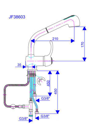 Rosan Jaffar jednoručna baterija za sudoperu sa tri cevi i tušem za ispiranje JF38603 - dodatni pogled
