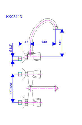 Rosan Keramic dvoručna baterija za sudoperu ili lavabo gornji izliv 130mm KK03113 - dodatni pogled