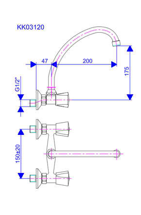 Rosan Keramic dvoručna baterija za sudoperu ili lavabo gornji izliv 200mm KK03120 - dodatni pogled
