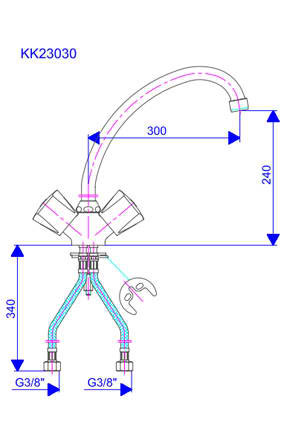 Rosan Keramic dvoručna stojeća baterija za lavabo - sudoperu 300mm KK23030 - dodatni pogled