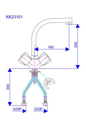 Rosan Keramic dvoručna stojeća baterija za lavabo - sudoperu 180mm KK23101 - dodatni pogled
