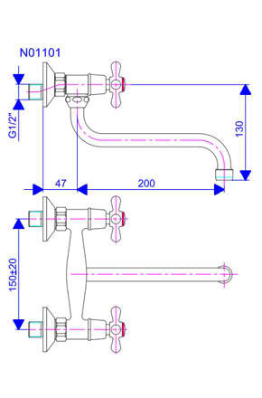 Rosan Nostalgija zidna dvoručna baterija za sudoperu ili lavabo 200mm N01101 - dodatni pogled