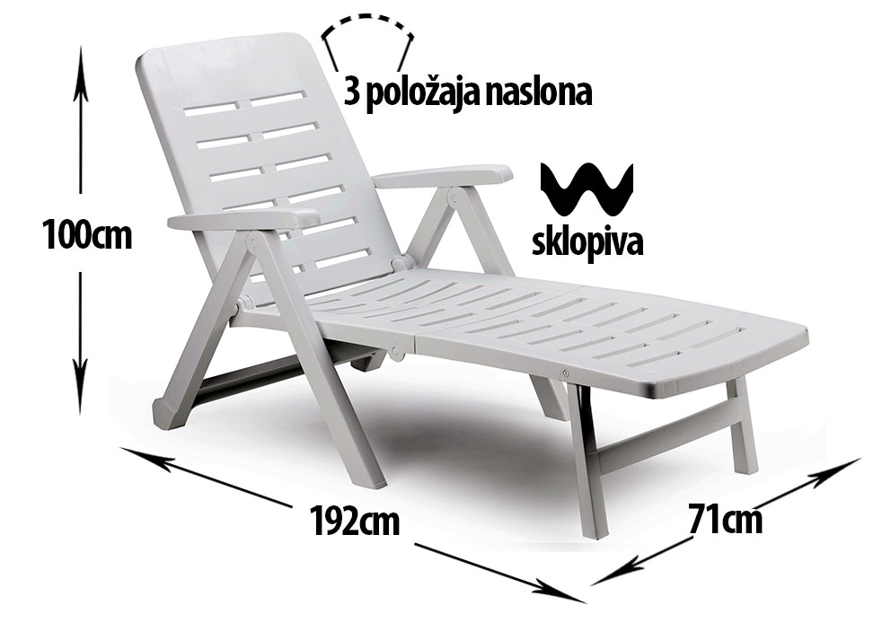 Sklopiva Baštenska Ležaljka 192 x 100 x 71 cm - dodatni pogled
