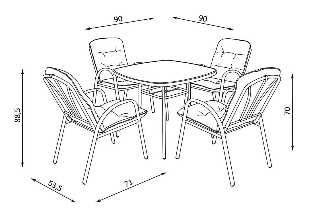 Baštenska Garnitura Nadadouro 4 Stolice i Sto Sa Staklom - dodatni pogled