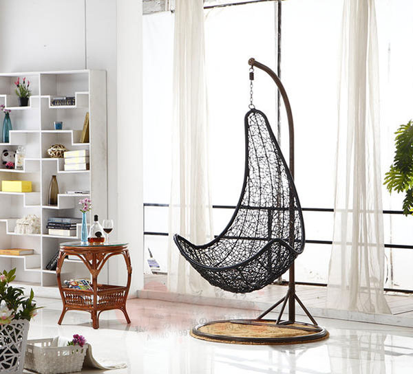 Baštenska Viseća Stolica Ljuljaška Sa Jastucima - Braon Ratan - Crveni Jastuci - dodatni pogled