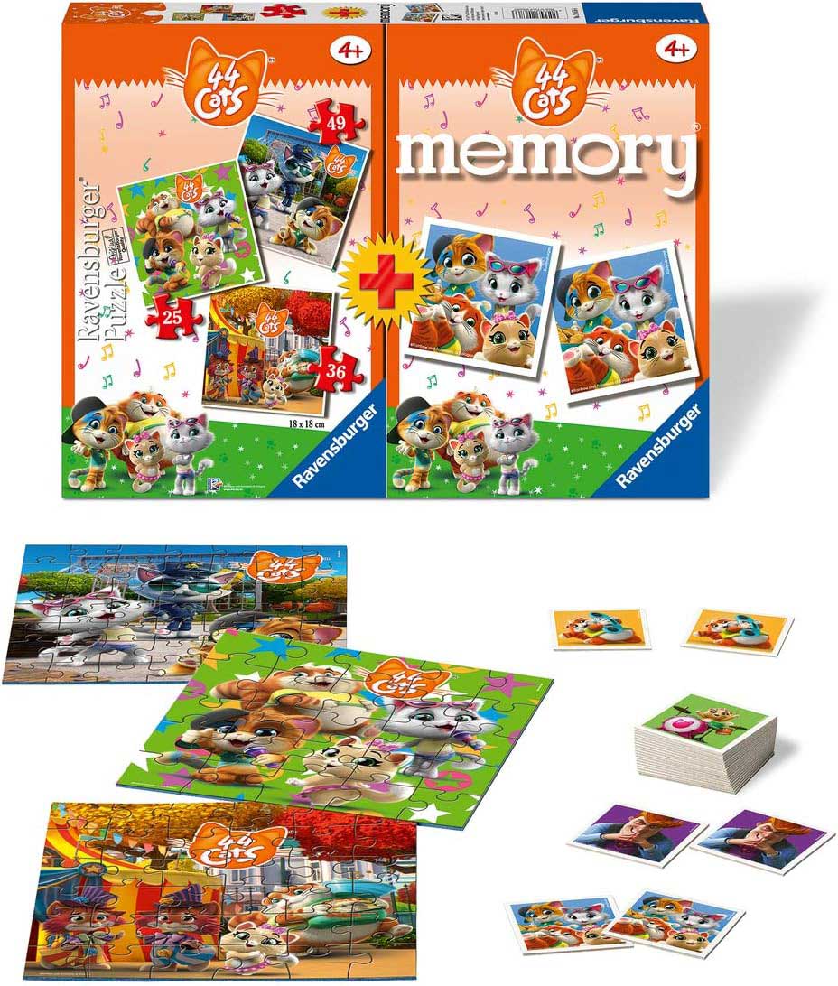 44 Cats 2u1 Društvena igra Memorija + 3 Puzzle Ravensburger 20676 - dodatni pogled