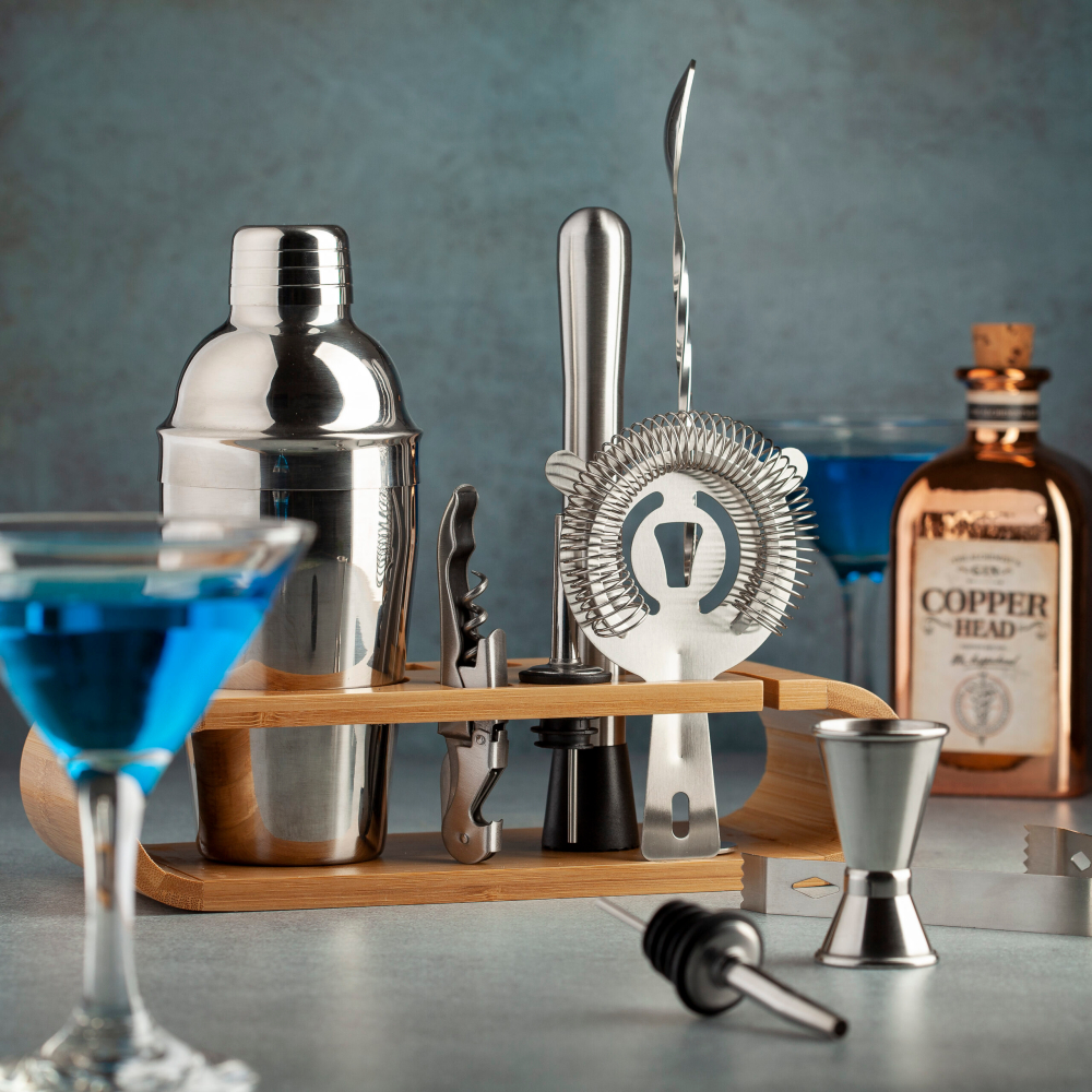 Koktel majstor set sa postoljem od bambusa - dodatni pogled