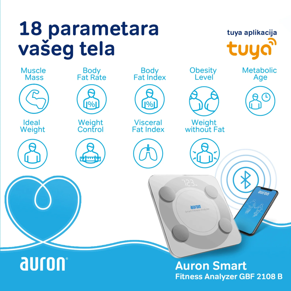 Pametna vaga za merenje 18 telesnih parametara Auron Smart Fitness Analyzer GBF-2108-B - dodatni pogled