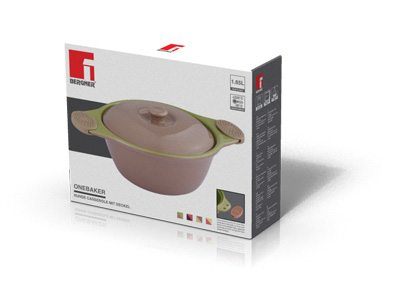Bergner Okrugli keramički pekač sa poklopcem 1.65l Onebaker cream/brown BG-1802001-CB - dodatni pogled