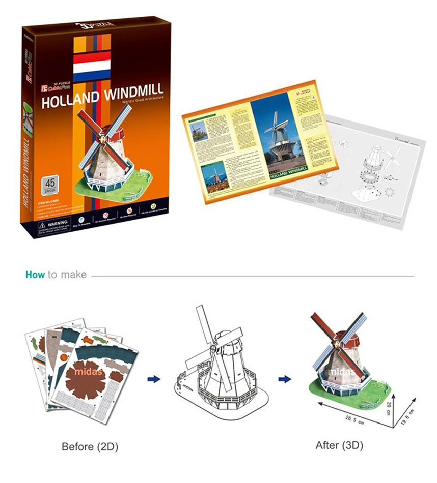 CUBIC FUN Holandska Vetrenjača Mlin Maketa 3D Puzzle P176 - dodatni pogled