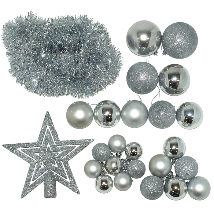 Komplet Ukrasa Za Jelku Srebrne Boje 25 kom - dodatni pogled