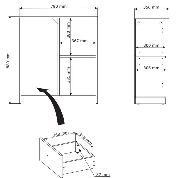 Komoda Rosto 4 fioke 1 vrata boja hrasta - dodatni pogled