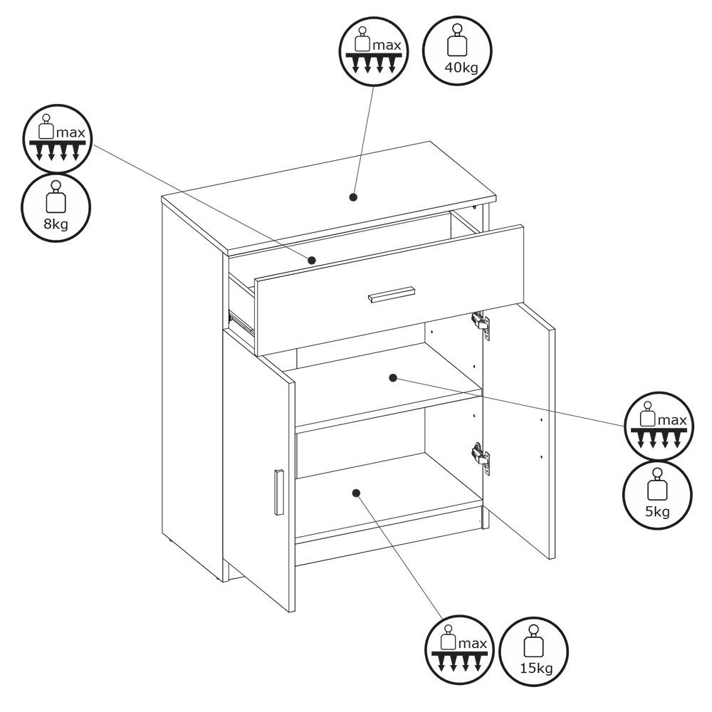 Komoda Rosto 1 fioka 2 vrata boja hrasta - dodatni pogled