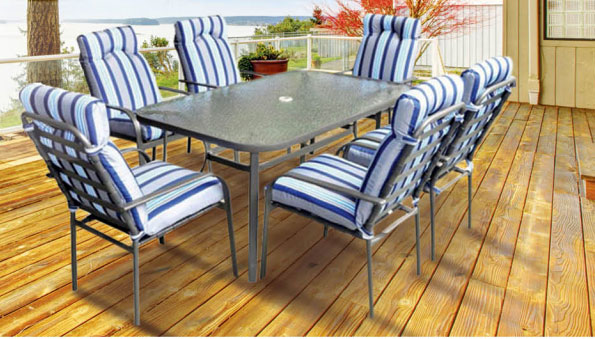 Baštenska Garnitura Namur 6 Fotelja i Sto - Plavo Beli Jastuci - dodatni pogled