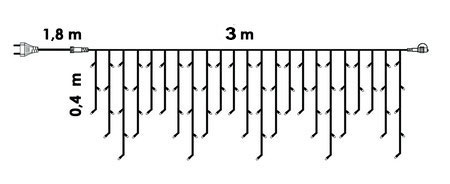 Nastavljajuća Toplo Bela LED Svetleća Zavesa Za Spoljnu ili Unutrašnju Upotrebu 3 x 0.4 m - dodatni pogled