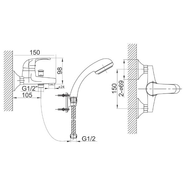 Baterija za kadu sa ručnim tušem Ferro Vasto BVA11 - dodatni pogled