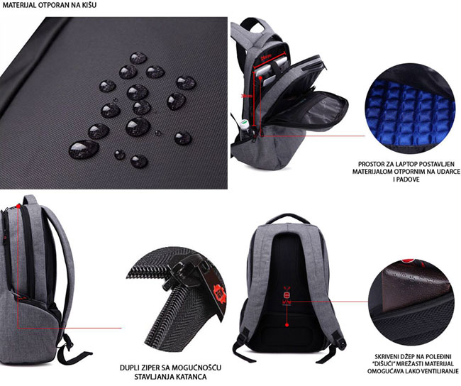 Ranac za laptop 17 inča Tigernu T-B3151B - dodatni pogled