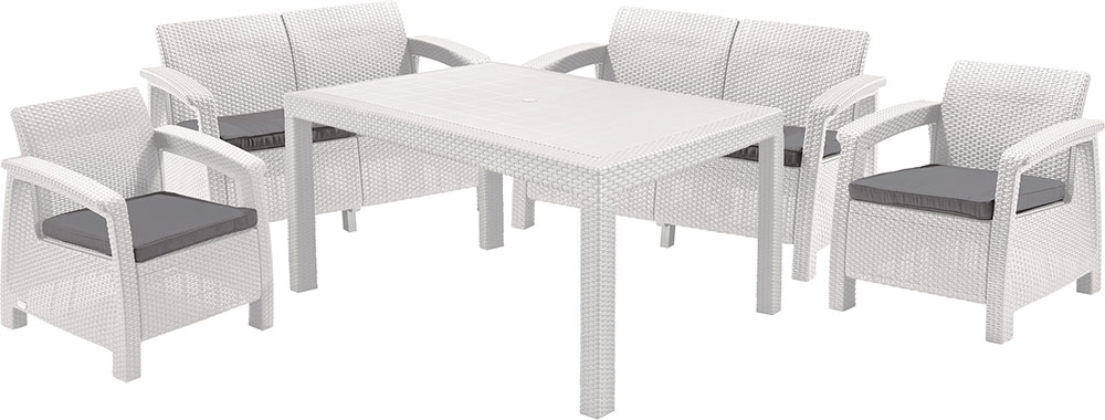 Baštenska Garnitura Corfu Fiesta 2 Dvoseda, 2 Fotelje, Sto White as Barahona 6 - dodatni pogled