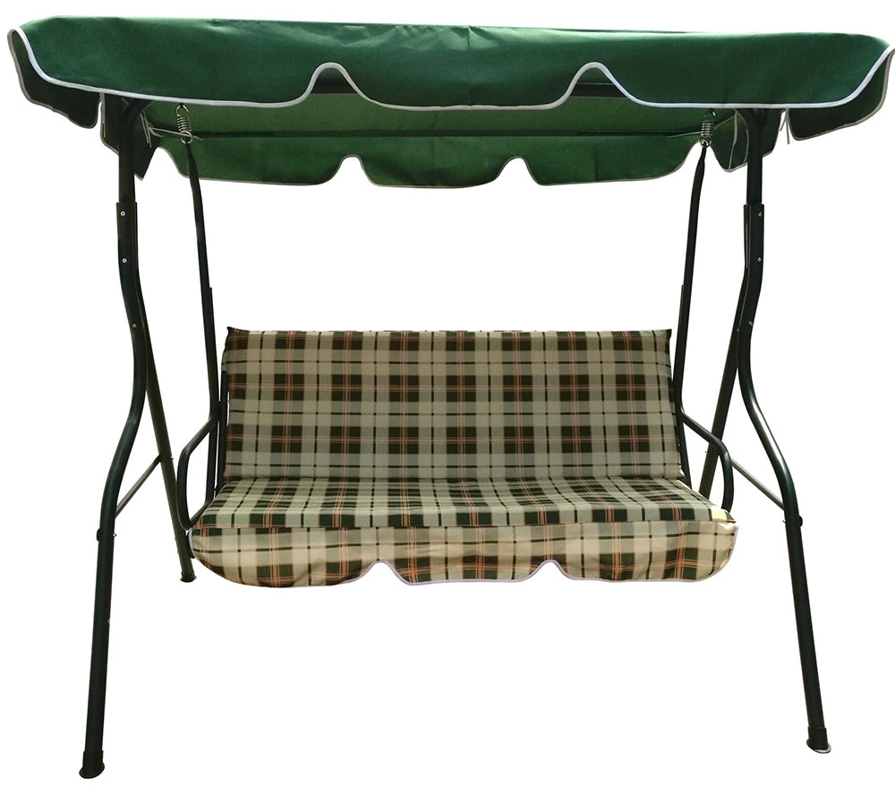 Baštenska Ljuljaška Trosed - Karirano Sedište i Naslon, Zelena Tenda - dodatni pogled