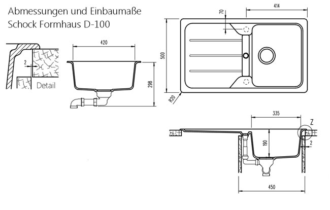 Granitna sudopera Formhaus D-100S Bela - dodatni pogled