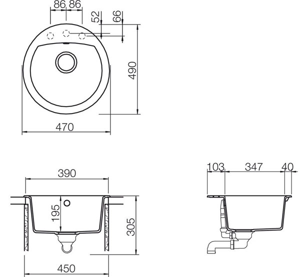 Granitna sudopera Manhattan R-100 crna - dodatni pogled