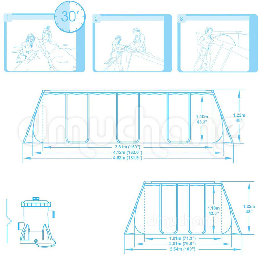 Pravougaoni Bazen Sa Čeličnom Konstrukcijom 412x201x122 cm BestWay Power Steel 56456 - dodatni pogled