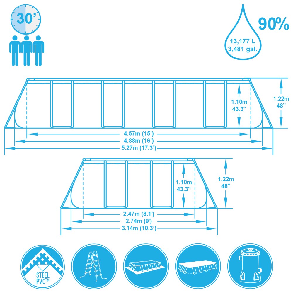 BestWay 56481 Pravougaoni Power Steel Bazen 488x274x122 cm - dodatni pogled