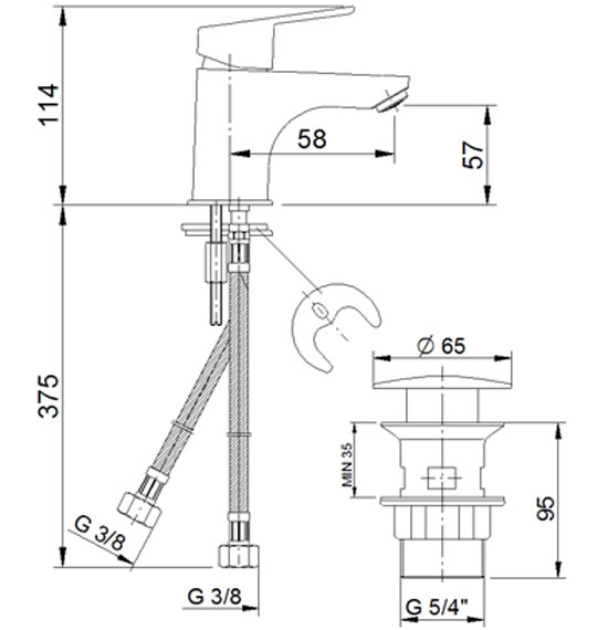 Baterija za lavabo sa klik-klak odlivnim ventilom Rosan JA301002 - dodatni pogled