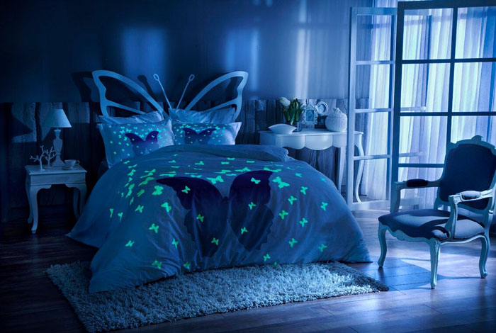 Fluorescentna saten dupla posteljina koja sija u mraku Glow in dark V1 Lila - dodatni pogled