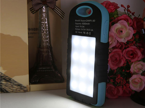 Dodatna solarna baterija za mobilne uređaje sa LED lampom 6000mAh Xwave Camp L 60 blue - dodatni pogled