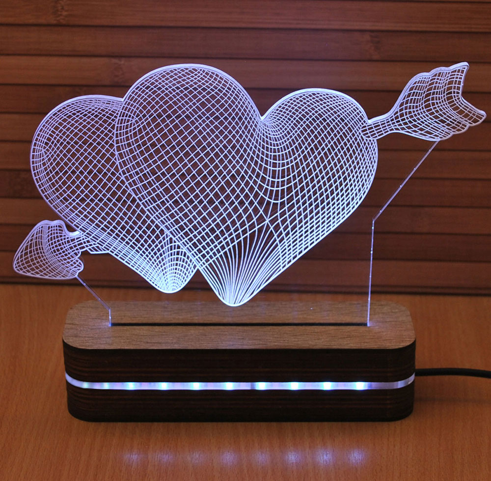 Black Cut 3D LED Lampa Red Hearts - dodatni pogled