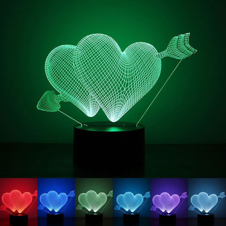 Black Cut 3D LED Lampa Hearts Multicolor - 9 boja - dodatni pogled